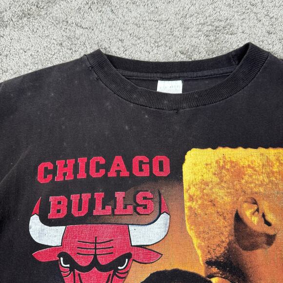 Vintage 90s Chicago Bulls Rap Tee Rare T Shirt XL Michael Jordan Pippen Rodman - Picture 8 of 15